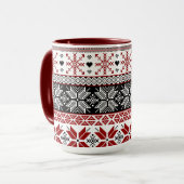 Rot und Schwarz Winter Messe Isle Pattern Tasse (Vorderseite Links)