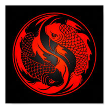 Rot und Schwarz Yin Yang Koi Fisch