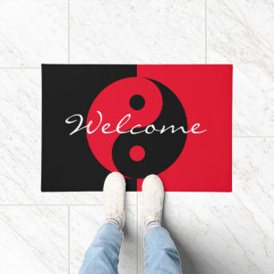 Rot und schwarz Yin Yang Logo willkommen vor der T Fußmatte