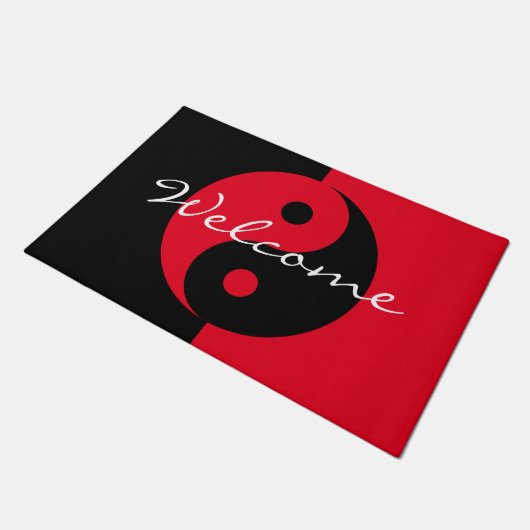 Rot und schwarz Yin Yang Logo willkommen vor der T Fußmatte (Schrägansicht)