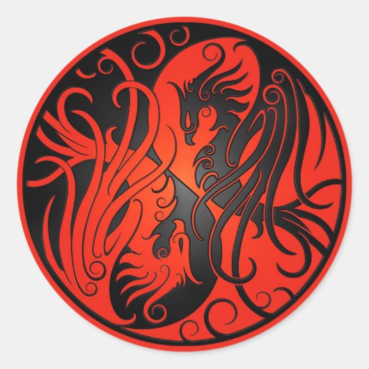 Rot und Schwarz Yin Yang Phoenix Runder Aufkleber (Vorderseite)