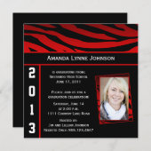 Rot und Schwarz Zebra Print Abschluss Einladung (Vorne/Hinten)