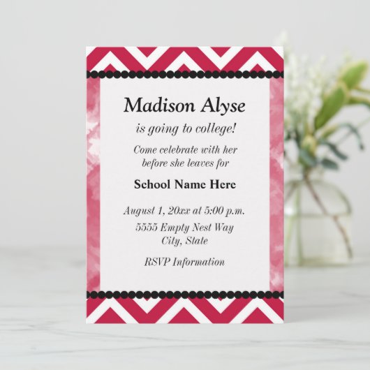 Rot und Schwarz Zickzack zur Uni Party einladen Einladung (Stehend Vorderseite)