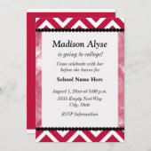 Rot und Schwarz Zickzack zur Uni Party einladen Einladung (Vorne/Hinten)