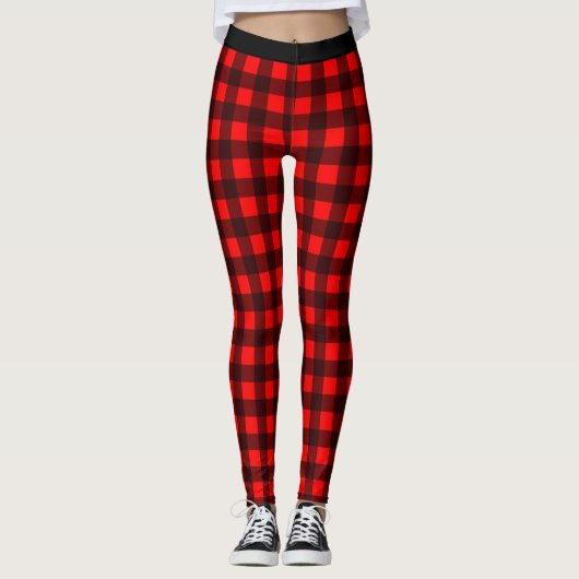 Rot und Schwarzer Karo Buffalo Karierte Leggings (Vorderseite)