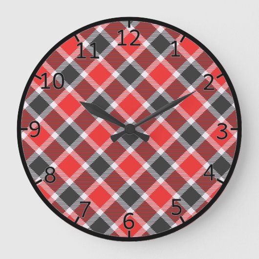 Rot und Schwarzer Tartan Große Wanduhr (Vorderseite)