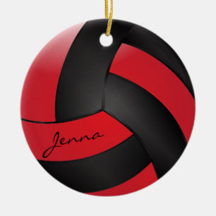 Rot und Schwarzer Volleyball DIY Name Keramik Ornament