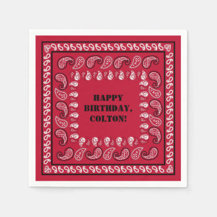 Rot und Schwarzer Western Bandana Print Geburtstag Serviette
