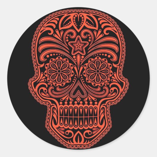 Rot und schwarzer Zuckerschädel dekorativ Runder Aufkleber (Vorderseite)