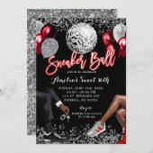 Rot und Silber Disco Sneaker Ball Geburtstag Einladung (Vorne/Hinten)