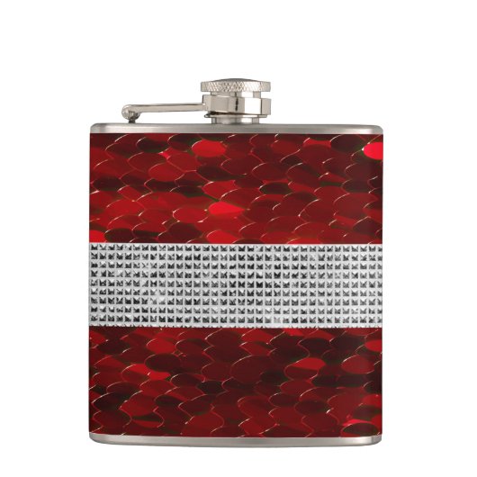 Rot und Silber Elegant Purse Vinyl Wrapped Flask Flachmann (Vorderseite)