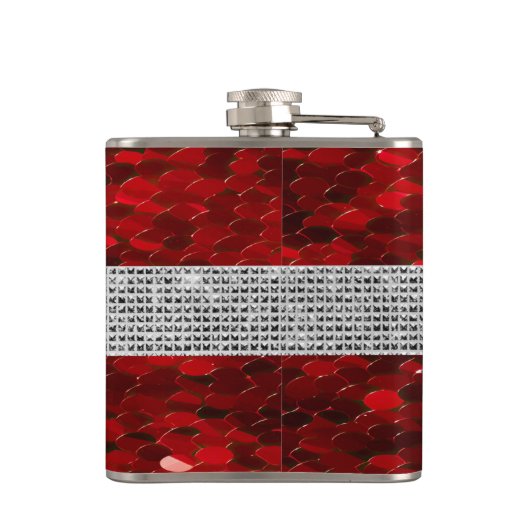 Rot und Silber Elegant Purse Vinyl Wrapped Flask Flachmann (Rückseite)