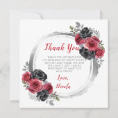 Rot und Silber Elegante Blume 16 . Geburtstag Dankeskarte (Vorderseite)