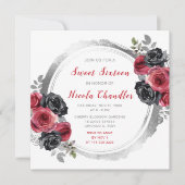 Rot und Silber Elegante Blume 16 . Geburtstag Einladung (Vorderseite)