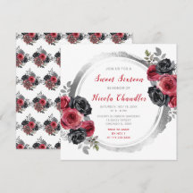 Rot und Silber Elegante Blume 16 . Geburtstag