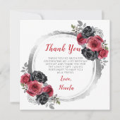 Rot und Silber Elegante Blume Geburtstag Dankeskarte (Vorderseite)