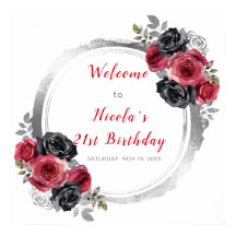 Rot und Silber Elegante Blume Geburtstagsparty
