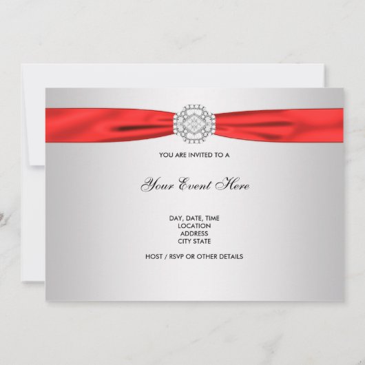 Rot und Silber Elegantes Party Roter Jeder Anlass Einladung (Rückseite)