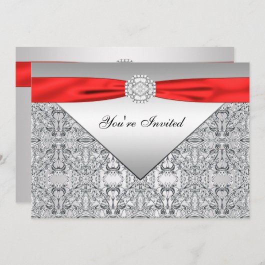 Rot und Silber Elegantes Party Roter Jeder Anlass Einladung (Vorne/Hinten)