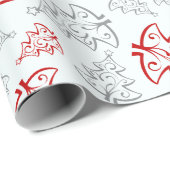 Rot und Silber Elegantes Weihnachtsbaummuster Geschenkpapier (Rolleneckpunkt)