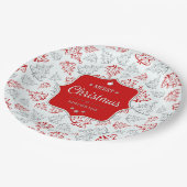 Rot und Silber Elegantes Weihnachtsbaummuster Pappteller (Schrägansicht)