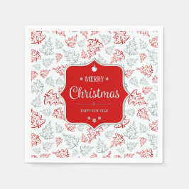 Rot und Silber Elegantes Weihnachtsbaummuster Serviette