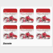 Rot und Silber frohe Weihnachten Quadratischer Aufkleber (Blatt)