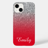 Rot und Silber Glitzer Ombre Personalisiert Case-Mate iPhone Hülle (Rückseite)
