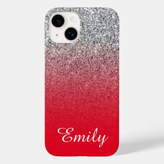 Rot und Silber Glitzer Ombre Personalisiert Case-Mate iPhone Hülle (Rückseite)