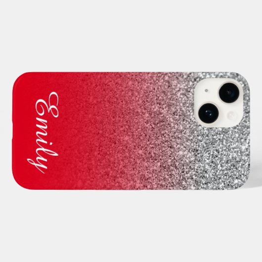 Rot und Silber Glitzer Ombre Personalisiert Case-Mate iPhone Hülle (Rückseite (Horizontal))