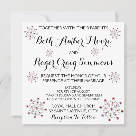 Rot und Silber Snowflake Einladung Hochzeit (Vorderseite)