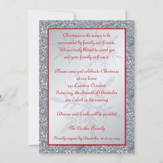 Rot und Silber Snowflake Feiertag Einladung (Rückseite)