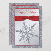 Rot und Silber Snowflake Feiertag Einladung (Vorne/Hinten)