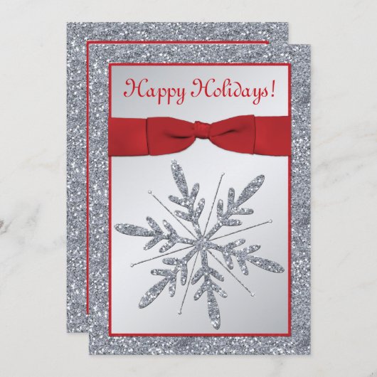 Rot und Silber Snowflake Feiertag Einladung (Vorne/Hinten)