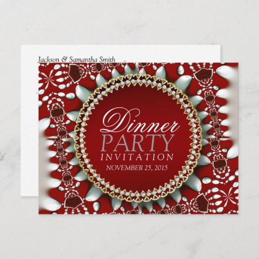 Rot und Silber Themenabend Party Einladung Postkar (Vorne/Hinten)