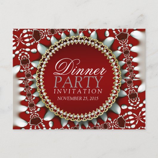 Rot und Silber Themenabend Party Einladung Postkar (Vorderseite)