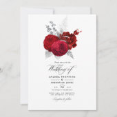 Rot und Silber Vintage Rose Hochzeit Foto Einladung (Vorderseite)