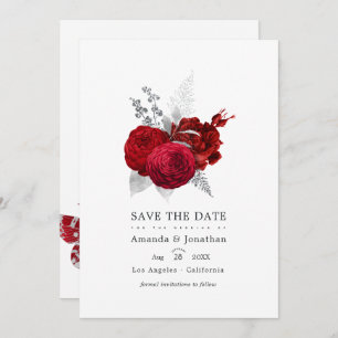 Rot und Silber Vintage Rose Hochzeit Foto Save The Date