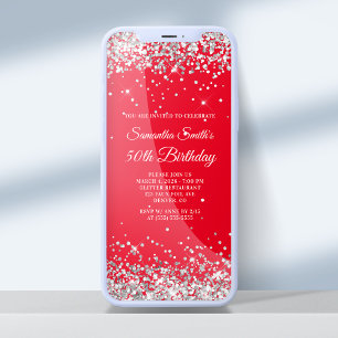 Rot und Silberner Glitzer 50. Geburtstag Einladung