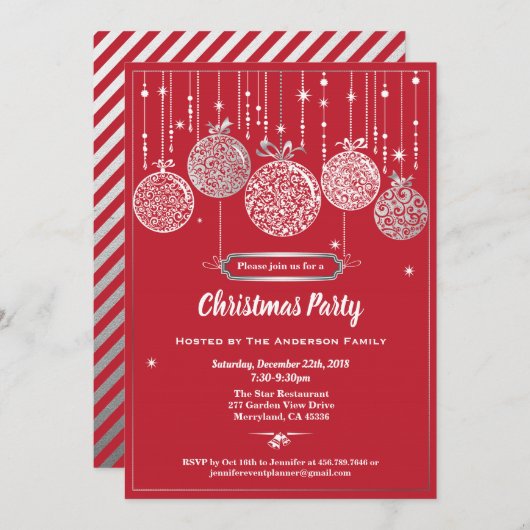 Rot- und Silberschmuck-Tausch für Weihnachten Part Einladung (Vorne/Hinten)