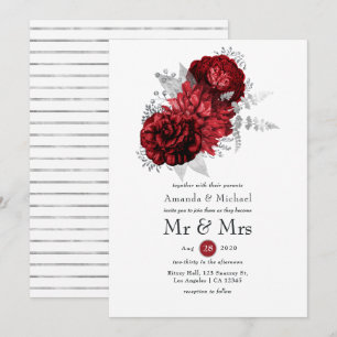 Rot und Silver Floral Mr. & Mrs. Wedding Einladung