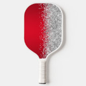 Rot und Silver Glittery Glam Script Name Pickleball Schläger (Rückseite)