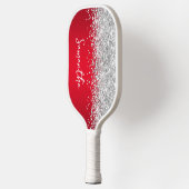 Rot und Silver Glittery Glam Script Name Pickleball Schläger (Links)