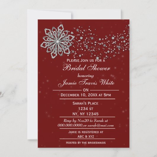 Rot und Silver Winter Brautparty laden ein Einladung (Vorderseite)