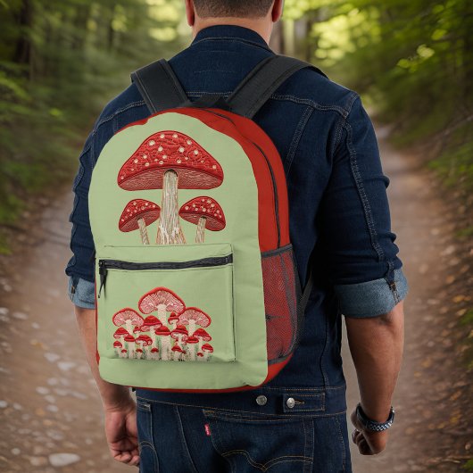 Rot und Tan Pilze und Grün Sage Bedruckter Rucksack