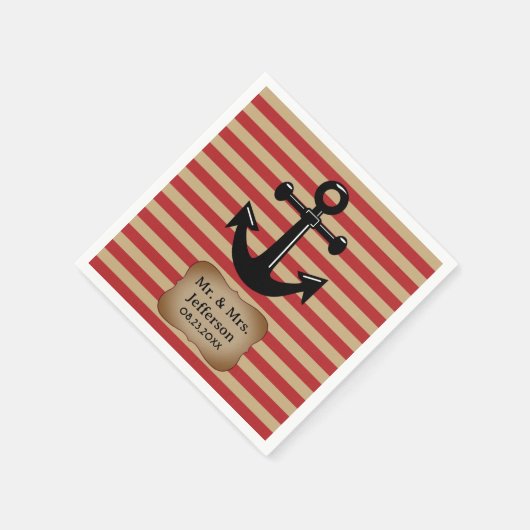 Rot und Tan Streifen | Nautic Serviette (Ecke)