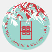 Rot und Türkis Bambus Blätter Zen-Asiatische Hochz Runder Aufkleber (Vorderseite)