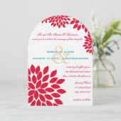 Rot und Türkis Moderne Blumenkirche Einladung (Stehend Vorderseite)