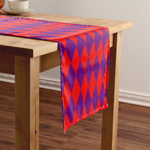 Rot und violett kariertes Harlekin-Design Kurzer Tischläufer