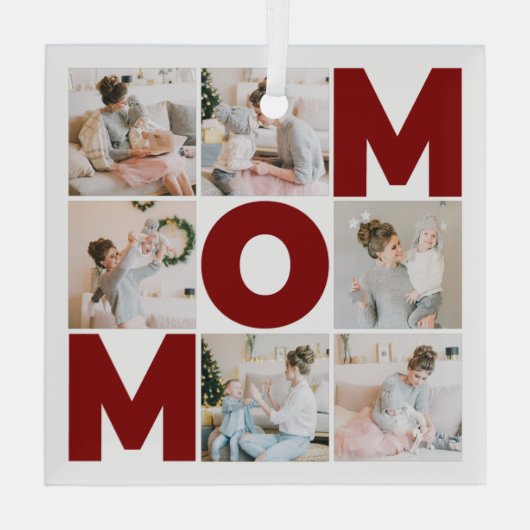Rot und Weiß 6 Mama für FotoCollage Ornament Aus Glas (Rückseite)